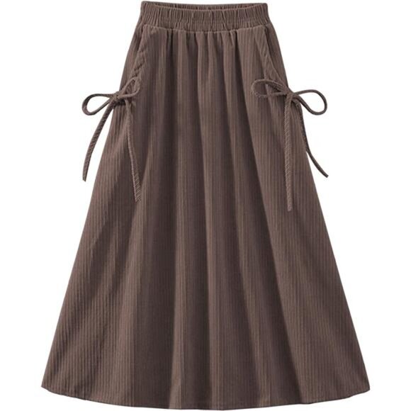 Womens Midi A-Line Corduroy Skirt Brown - Picture 1 of 6